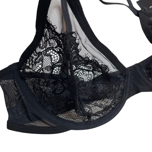 INC Intimates Underwire Lace Bra & Lace Trim Mesh Brief Underwear Black Medium - Picture 5 of 13
